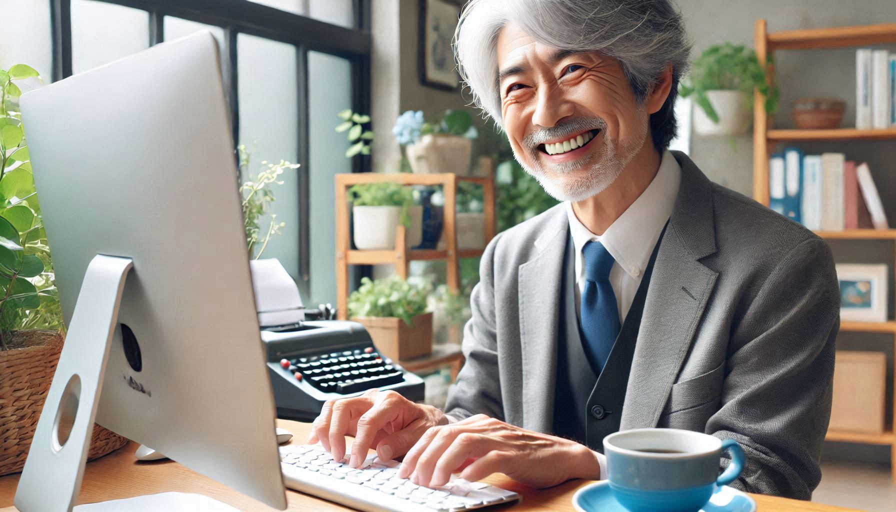 パソコンをするシニア男性